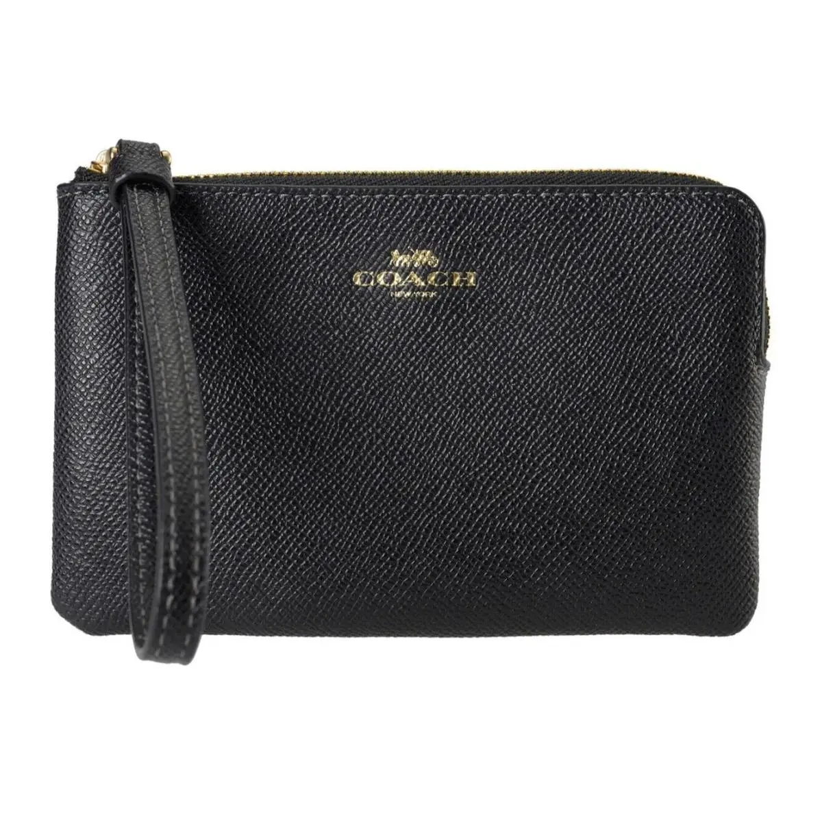 Women`s Small Corner Zip Wristlet Pouch Wallet Purse Crossgrain Leather - Black - CV396 by Coach