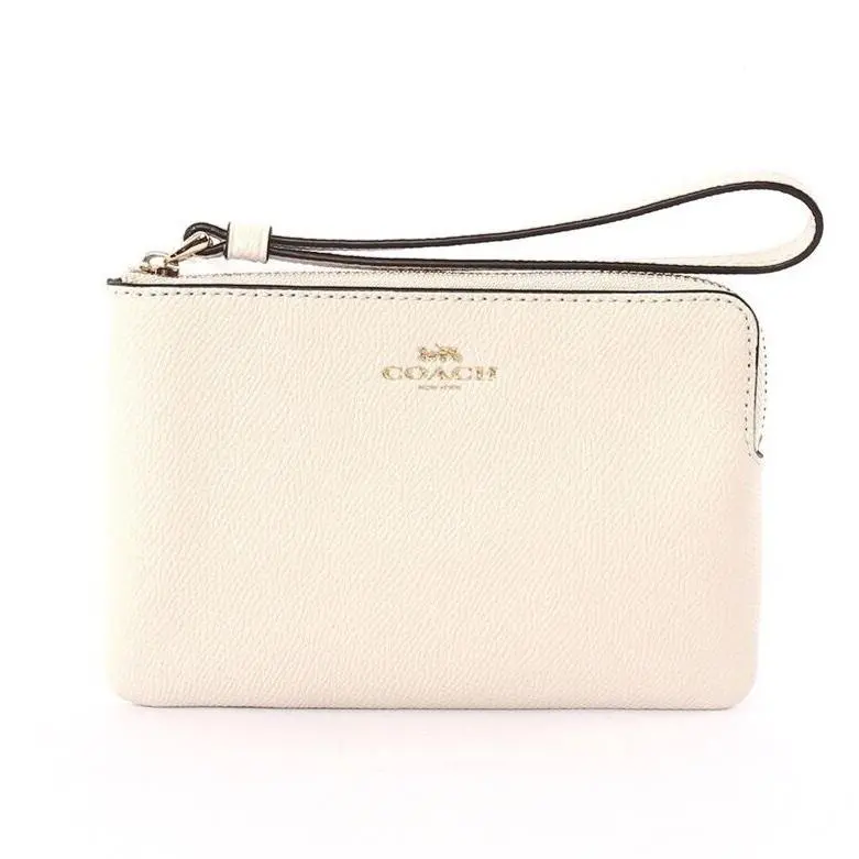 Women`s Small Corner Zip Wristlet Pouch Wallet Purse Crossgrain Leather - Chalk - 58032 by Coach