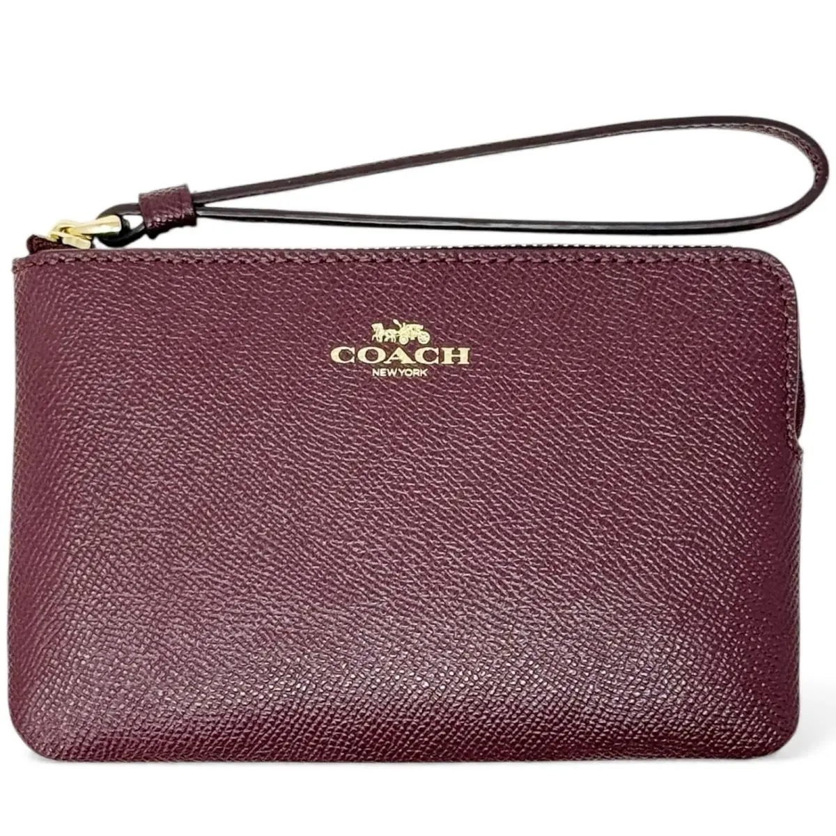 Women`s Small Corner Zip Wristlet Pouch Wallet Purse Crossgrain Leather - Dark Wine - CV396 by Coach