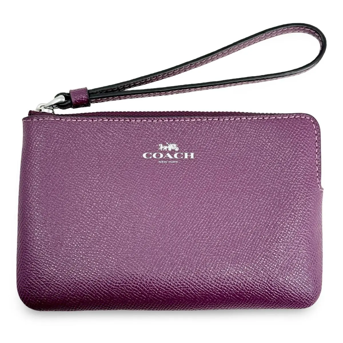Women`s Small Corner Zip Wristlet Pouch Wallet Purse Crossgrain Leather - Plum - CV396 by Coach