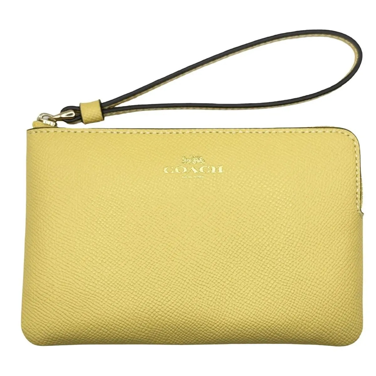 Women`s Small Corner Zip Wristlet Pouch Wallet Purse Crossgrain Leather - Yellow - CV396 by Coach
