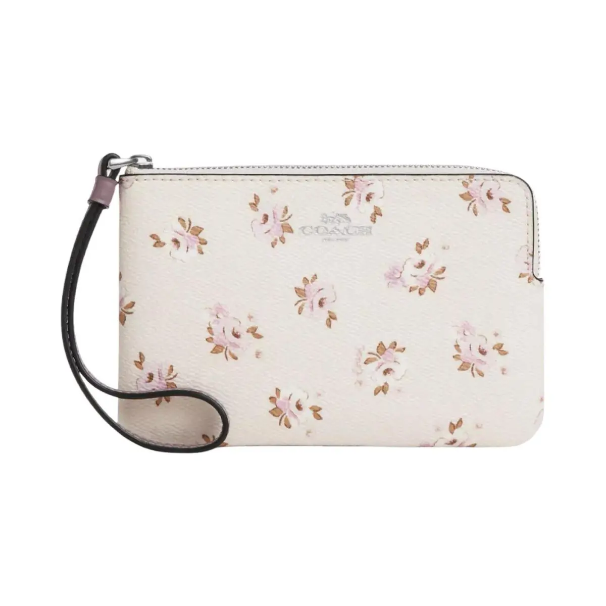 Women`s Small Corner Zip Wristlet Pouch Wallet Purse Floral Print - Chalk Multi - CAL72 by Coach