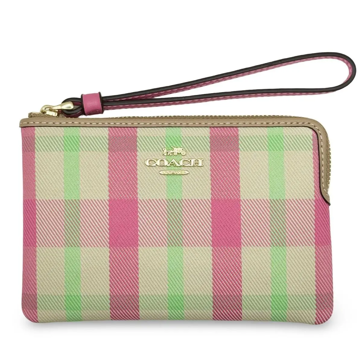 Women`s Small Corner Zip Wristlet Pouch Wallet Purse Jacquard - Pink Multi - CBP18 by Coach