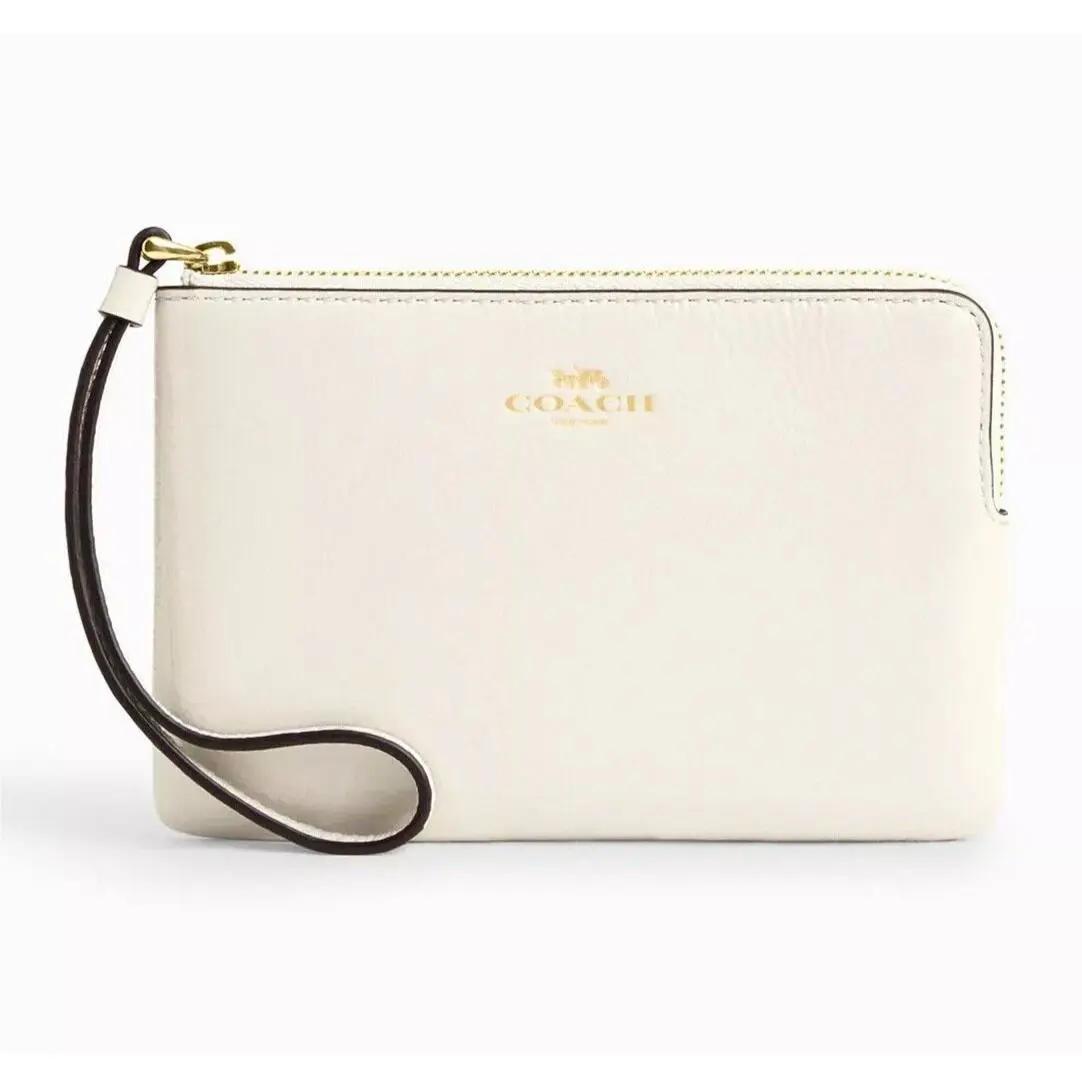 Women`s Small Corner Zip Wristlet Pouch Wallet Purse Patent Leather - Pearl - CW855 by Coach