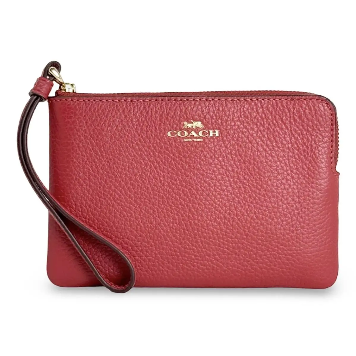 Women`s Small Corner Zip Wristlet Pouch Wallet Purse Pebble Leather - True Red - CP483 by Coach