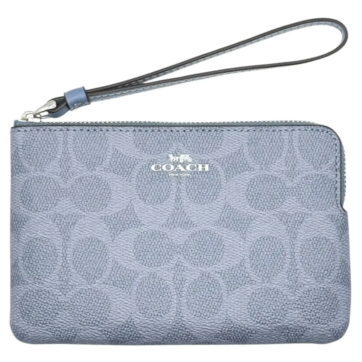 Women`s Small Corner Zip Wristlet Pouch Wallet Purse Signature Canvas - Chambray - CAQ75 by Coach