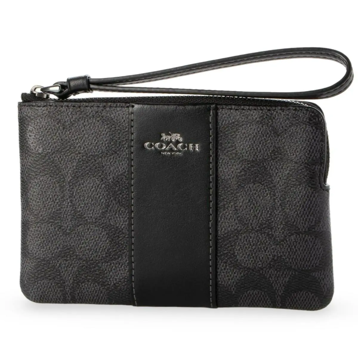 Women`s Small Corner Zip Wristlet Pouch Wallet Purse Signature Canvas - Charcoal/Black - CW854 by Coach