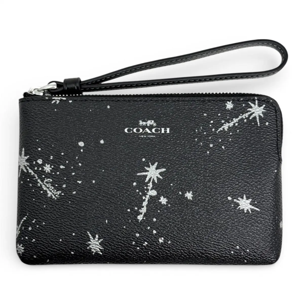 Women`s Small Corner Zip Wristlet Pouch Wallet Purse Star Print - Black Multi - CCK76 by Coach