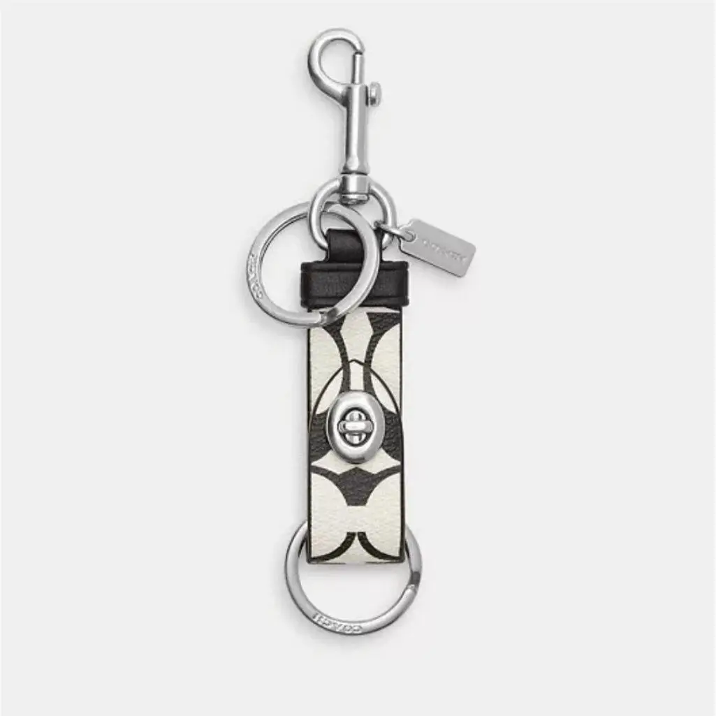 Trigger Snap Bag Charm Refined Calf Leather Key Cha CP362 Trigger Snap BLACK AND WHITE SIVER SIGNATURE by Coach