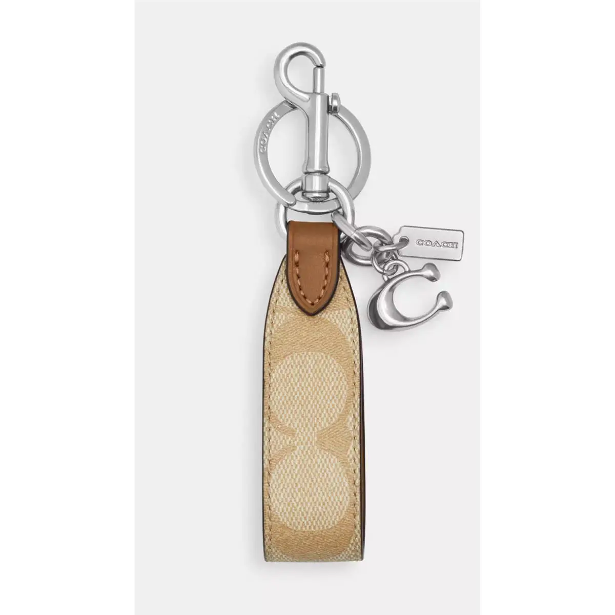Trigger Snap Bag Charm Refined Calf Leather Key Cha Sv/Light Khaki Light Saddle by Coach