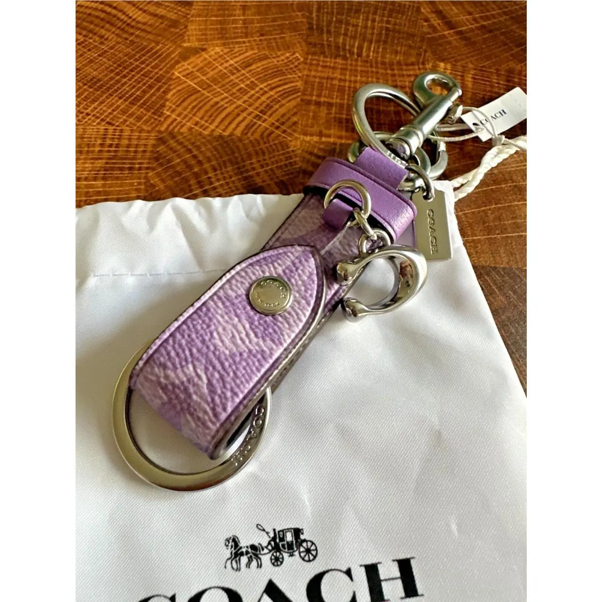 Trigger Snap Bag Charm Refined Calf Leather Key Cha signature canvas/Silver/Iris CBM47 by Coach