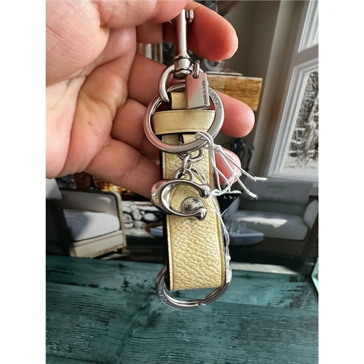 Trigger Snap Bag Charm Refined Calf Leather Key Cha Silver/Washed Yellow by Coach