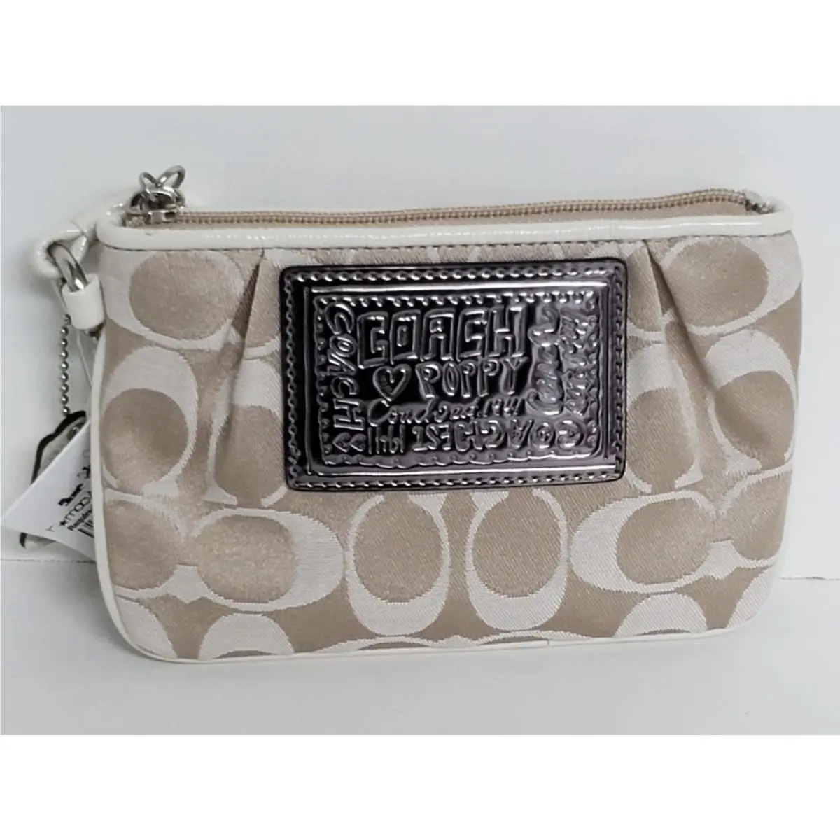 Poppy Light Khaki Chalk Khaki Magenta Pink Pop Signatur Wristlet 42885 by Coach