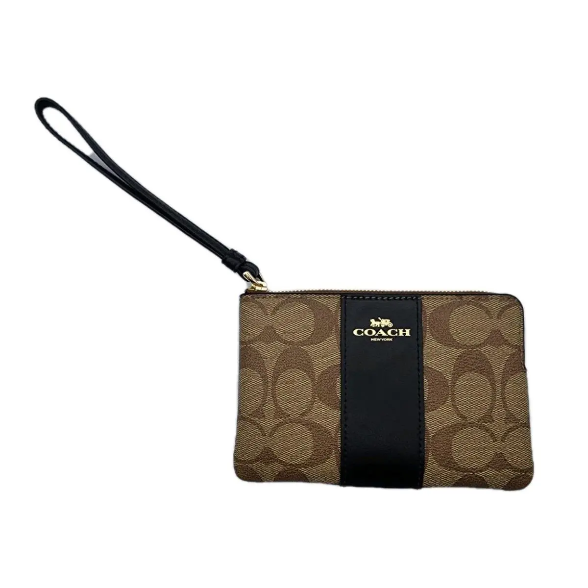 Coach Signature Pvc Leather Corner Zip Wristlet Brown Red F58035