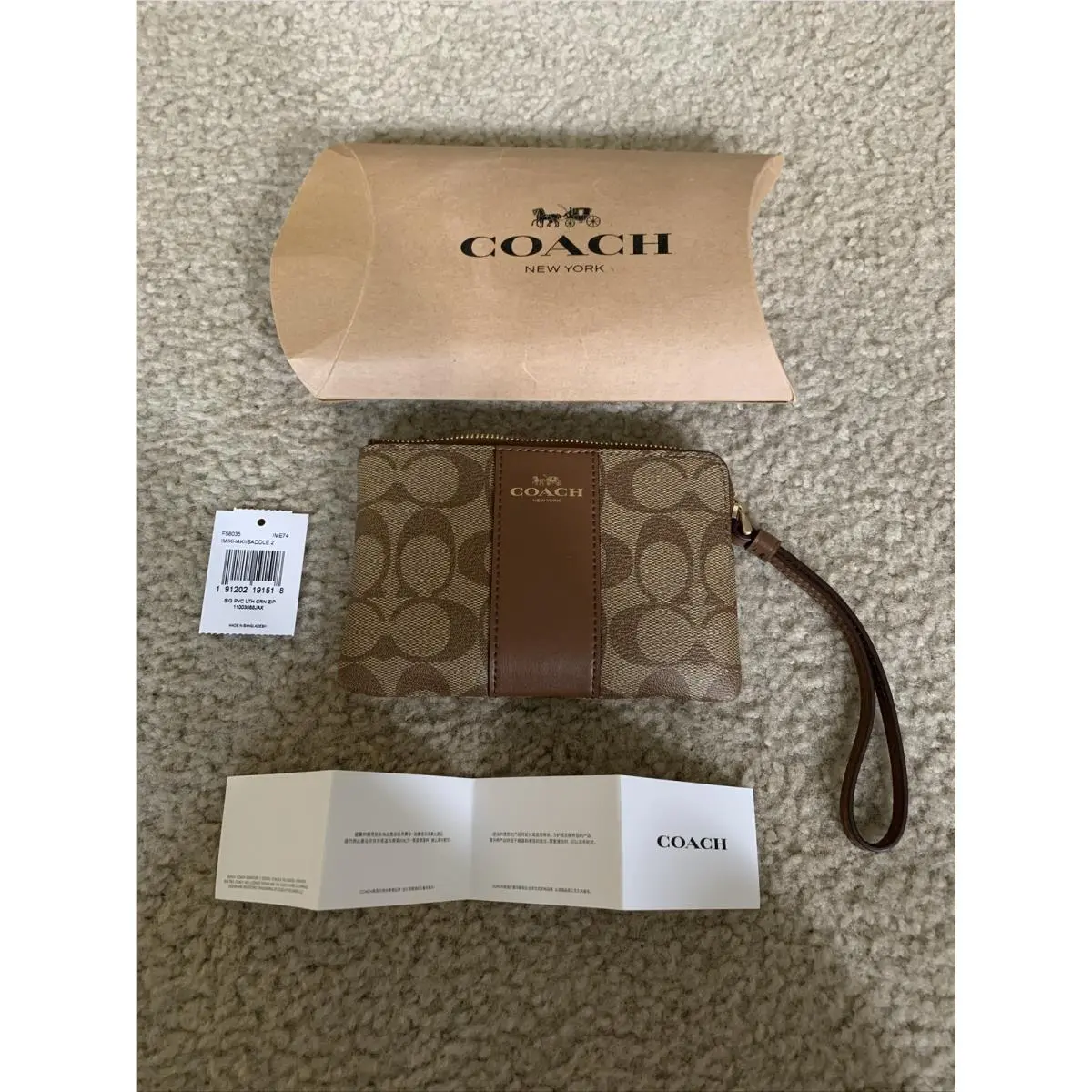 F58035 Signature Pvc Double Corner Zip Wristlet Wallet - Khaki-saddle by Coach