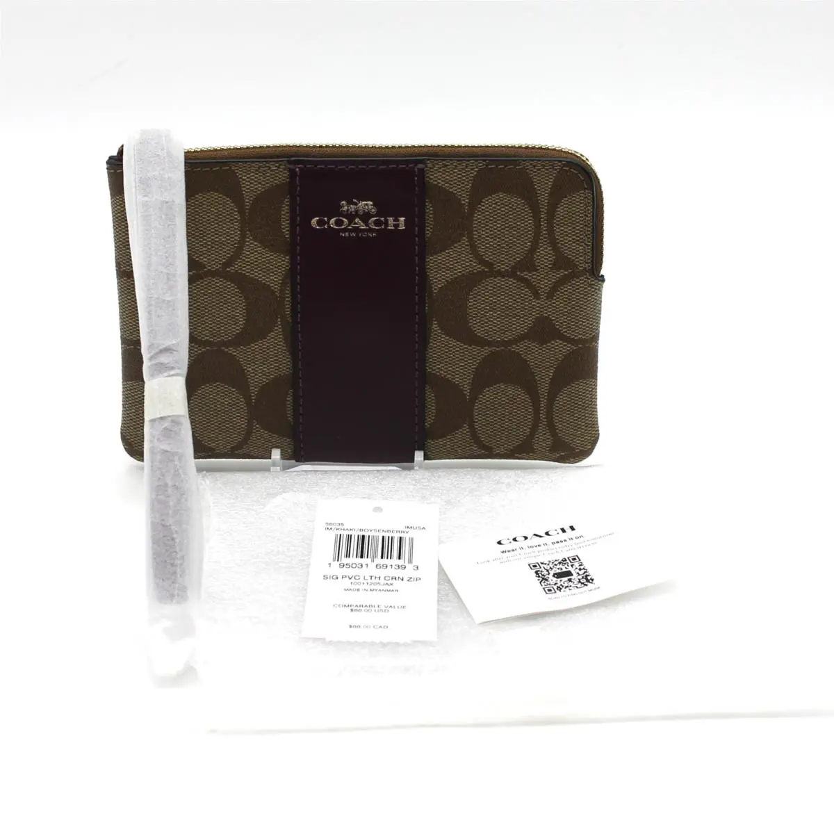 Coach Corner Zip Wristlet Signature Canvas Im/khaki/boysenberry