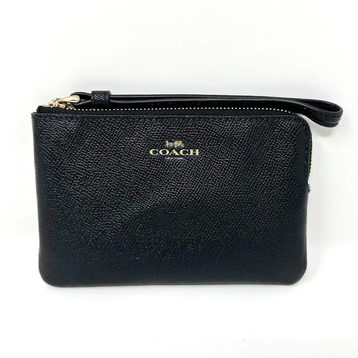 Coach Corner Zip Wristlet in Black Leather 58032