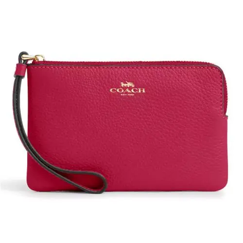 Corner Zip Wristlet - CP483 Bright Violet Red Pebbled Leather by Coach