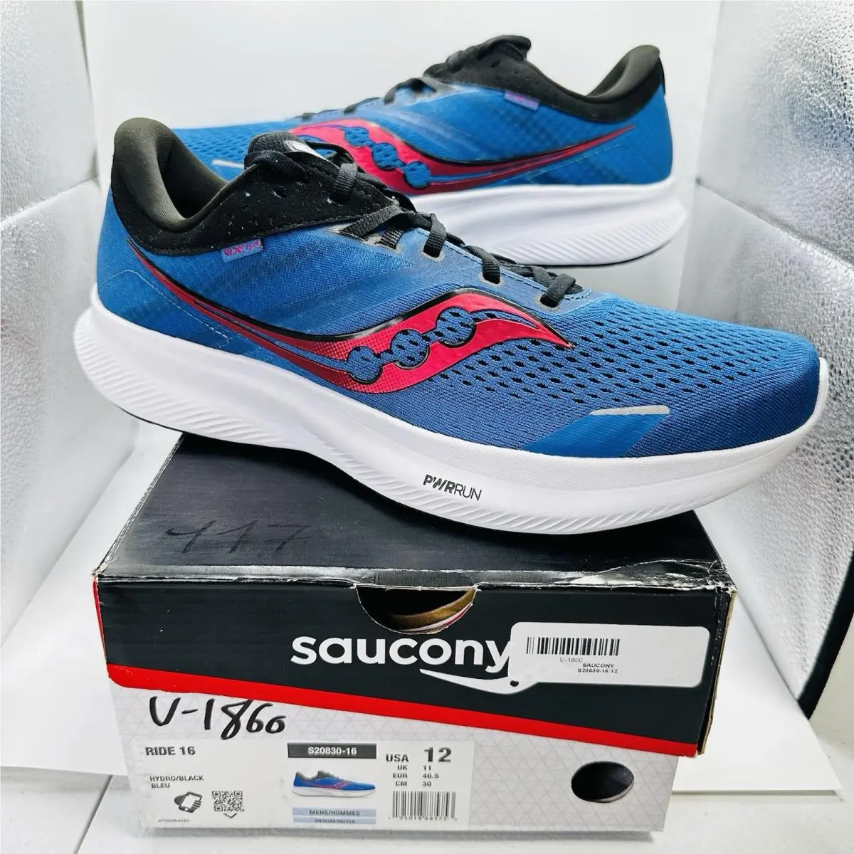 Size 12 - Saucony Ride 16 ‘hydro/black’ Blue Men’s Running Shoe S20830-16