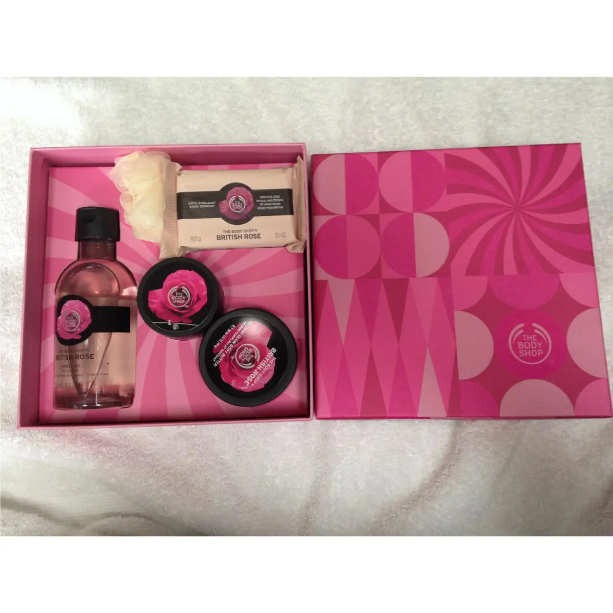 The Body Shop Gift Set Body Butter Body Scrub Shower Gel Soap Bar Sponge by THE BODY SHOP