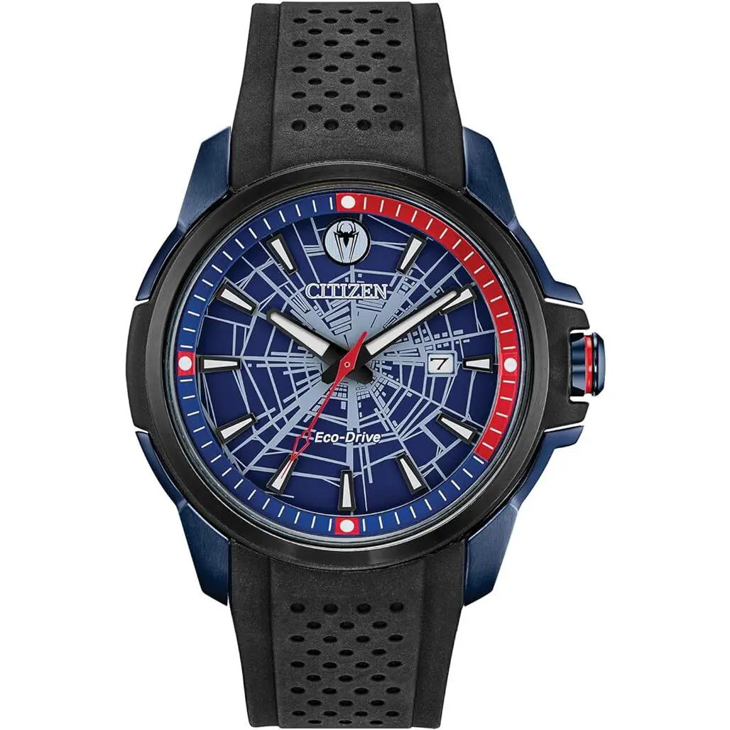 Citizen Men`s Eco-drive Marvel Spider Man Calendar 44mm Watch AW1156-01W Solar