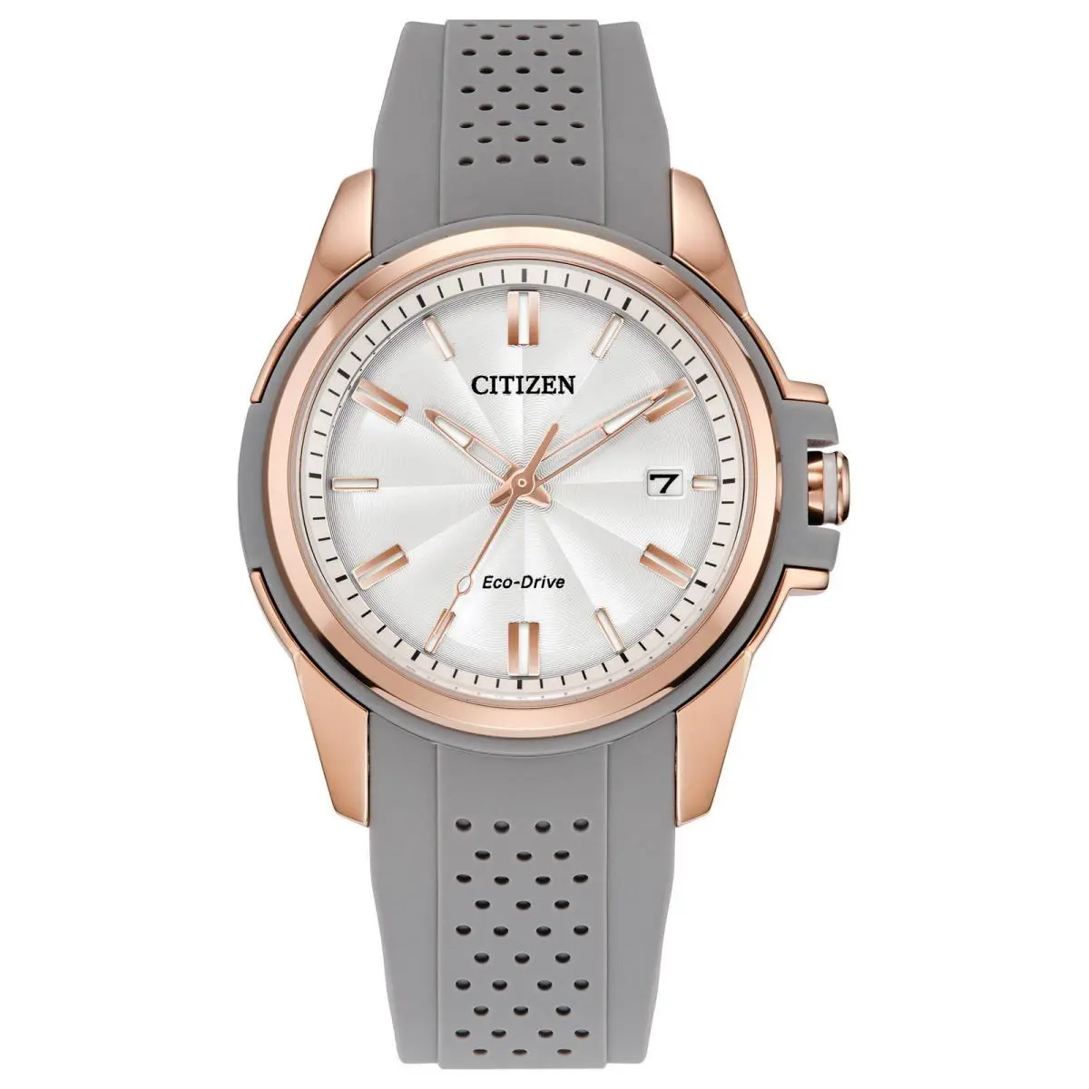 Citizen Eco-drive Grey Silicone Rose Gold Women`s Watch - FE6137-08A