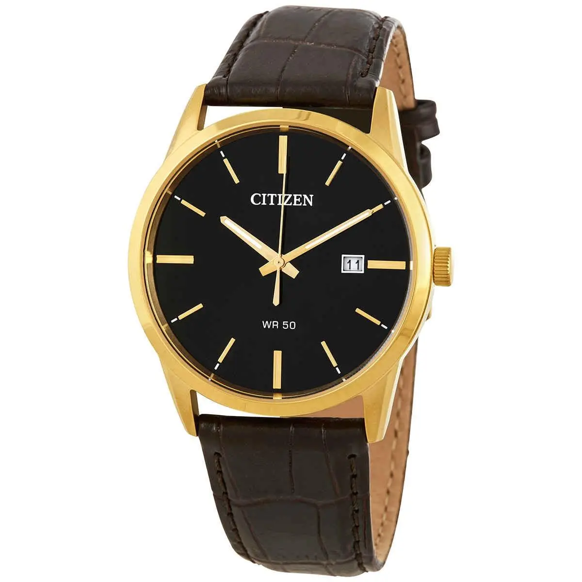 Citizen Quartz Black Dial Dark Brown Leather Men`s Watch BI5002-06E