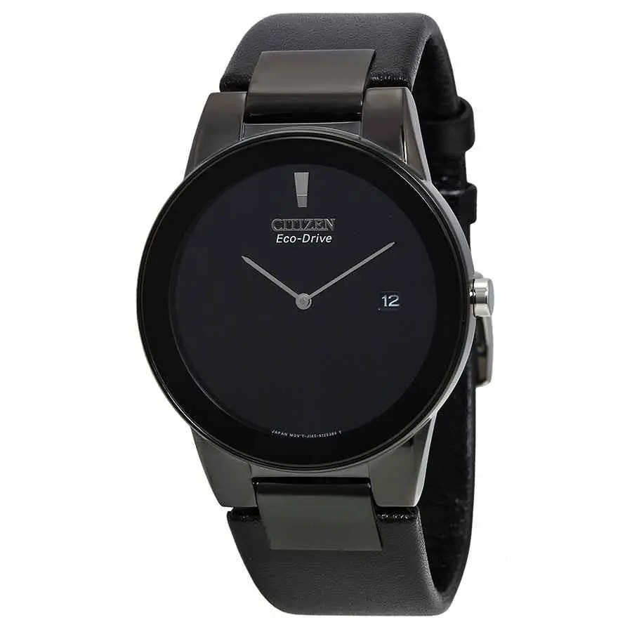 Citizen Eco Drive Axiom Black Dial Black Leather Men`s Watch AU1065-07E