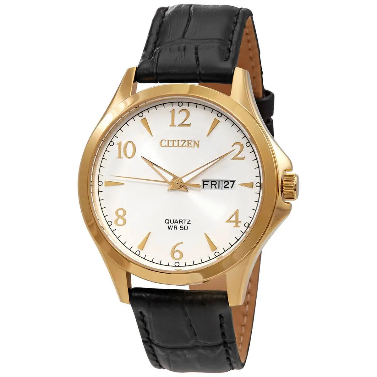 Citizen Men`s Day and Date Quartz Black Leather Watch - BF2003-25A