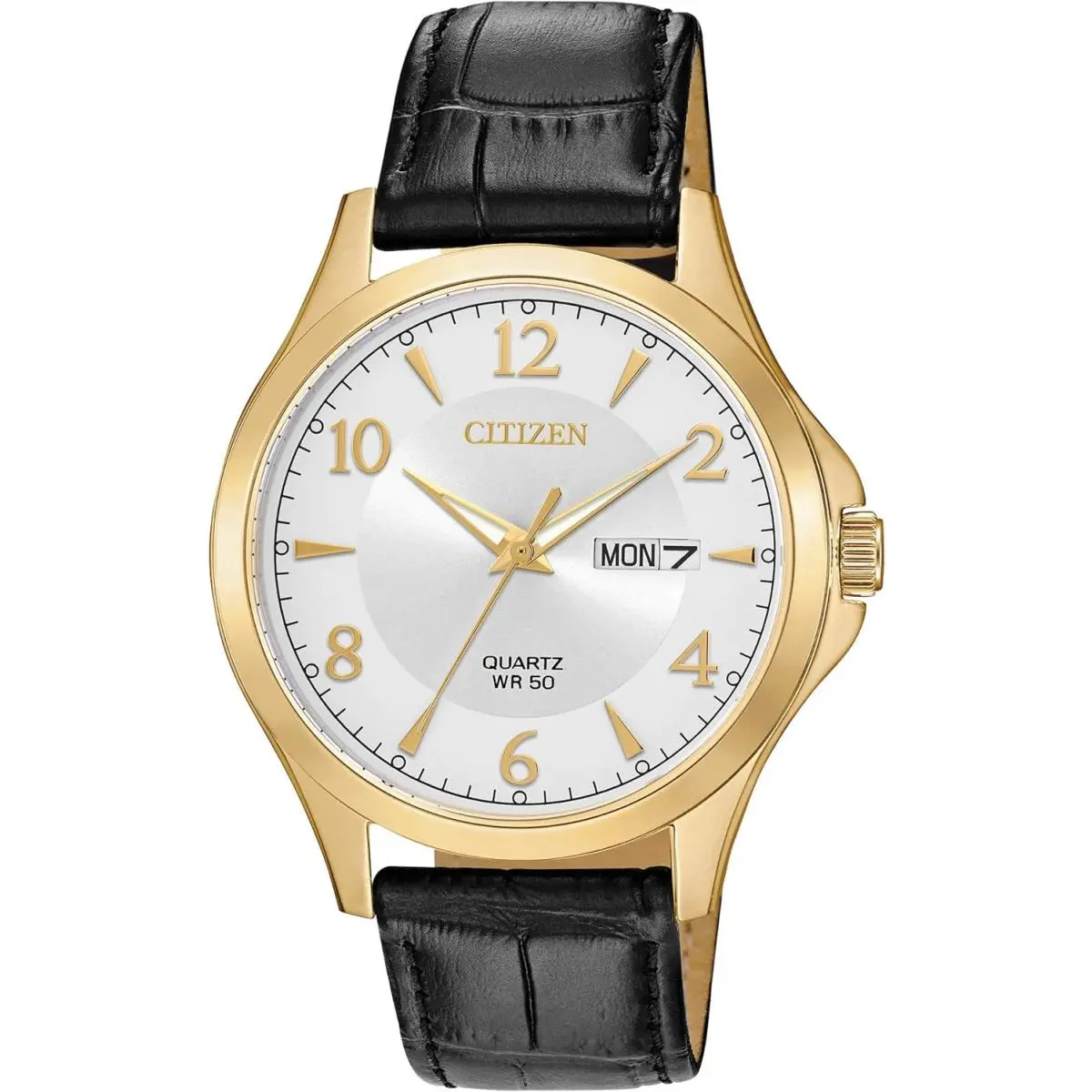 Mens Quartz Black Leather Strap White Dial Day Date Watch BF2003-25A by Citizen