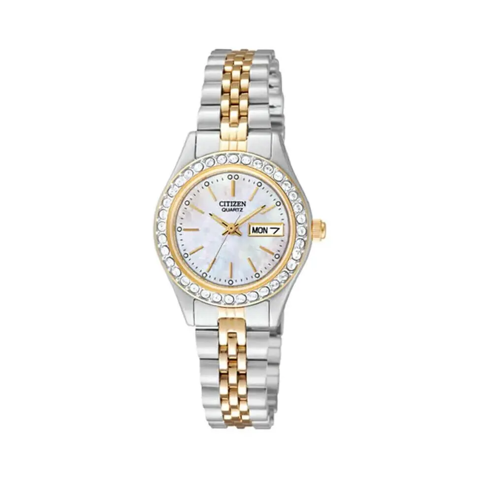 Citizen Ladies Day and Date Quartz Crystal Watch - EQ0534-50D - Dial: White, Band: Silver, Gold