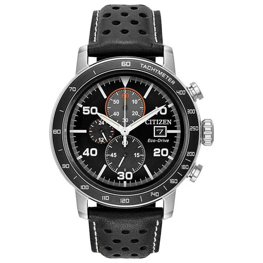 Citizen Brycen Men`s Chronograph Eco Drive Watch - CA0649-14E - Dial: Black, Band: Black