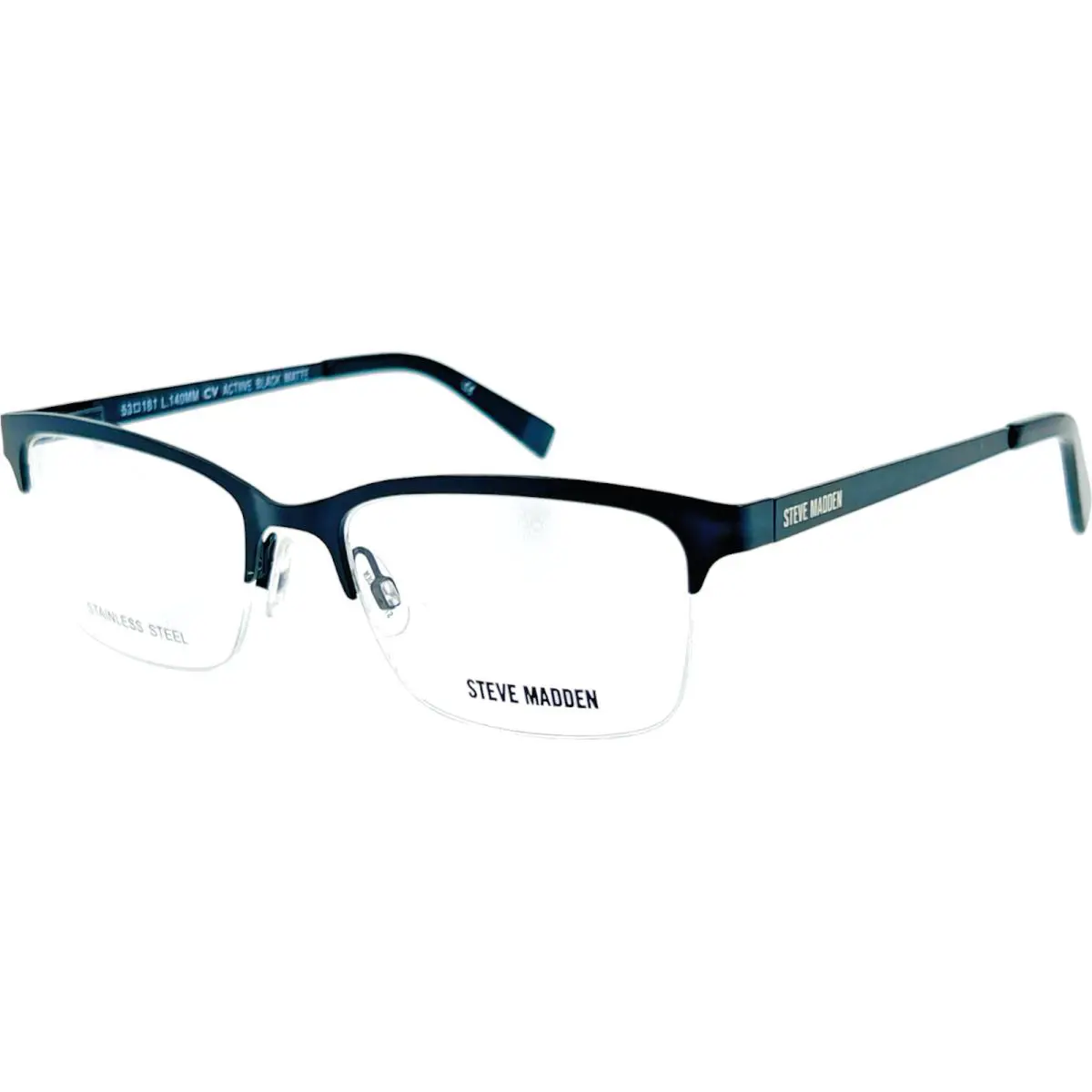Actiive Womens Semi Rimless Eyeglass Frame Black Matte 53-18 w Case by Steve Madden