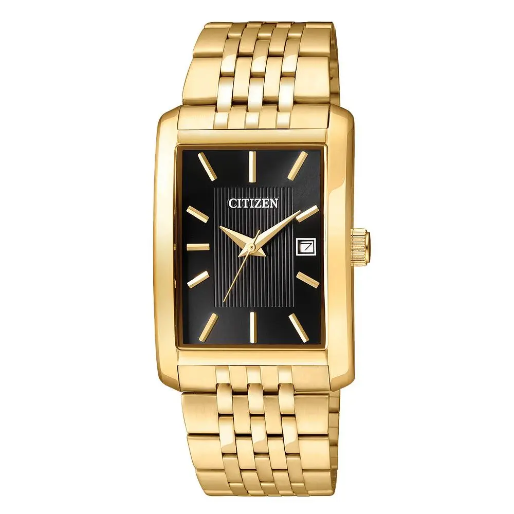 Citizen Mens Quartz Gold Tone Stainless Steel Black Dial Date Watch BH1673-50E