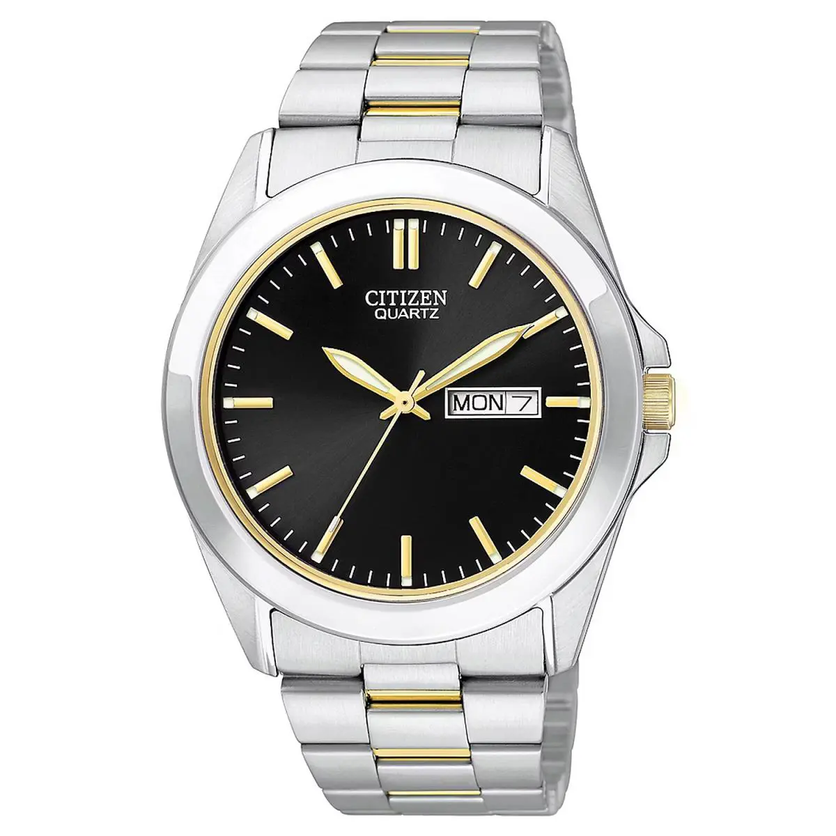 Citizen Men`s Day Date Two Tone Quartz Watch - BF0584-56E - Dial: Black