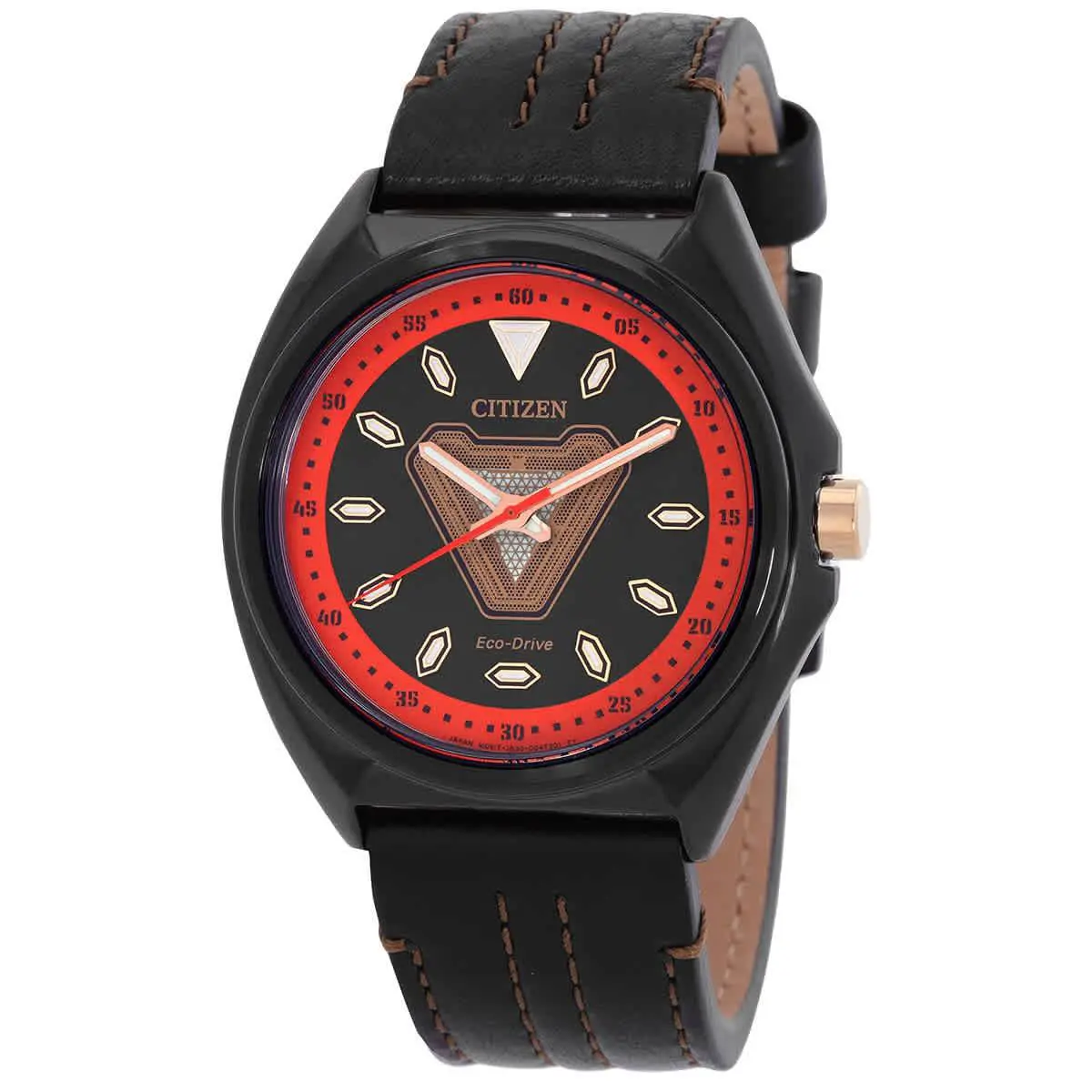 Citizen Marvel Tony Stark Black Dial Leather Band Men`s Watch AW2075-05W