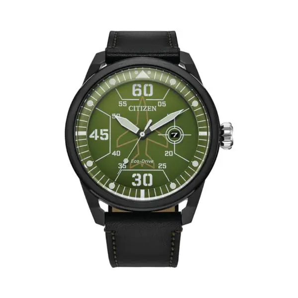Citizen Eco-drive Avion Weekender Men`s Black 45MM Watch AW1735-03X - Dial: Green, Band: Black