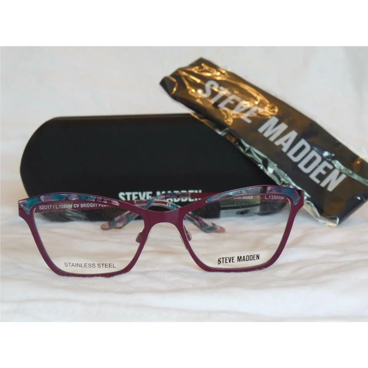 Women`s Steve Madden Eyeglass Frame Bridgitt Plum Matte Metal 52-17-135