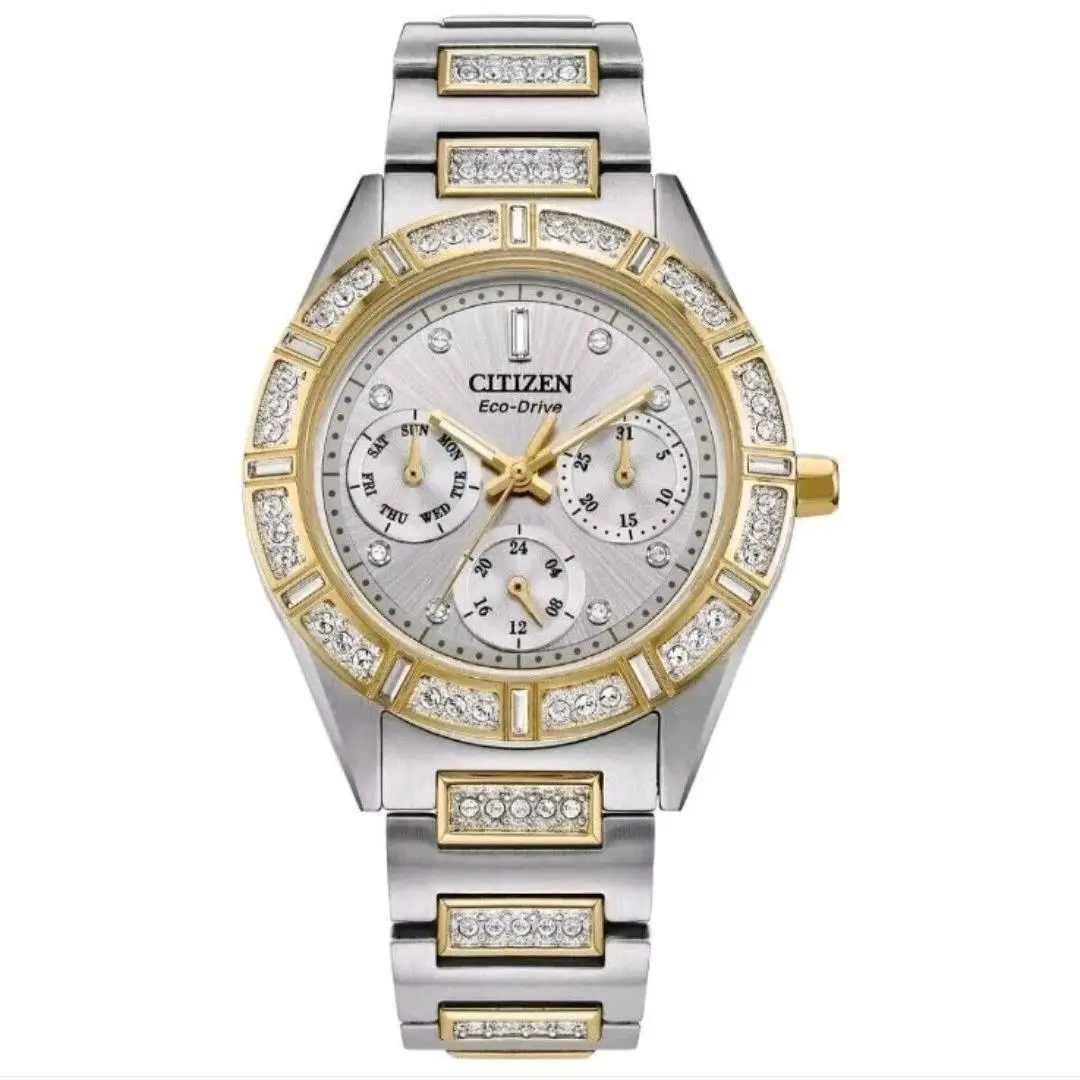 Eco-drive Two Tone Gemmed Stainless Quartz Women`s Watch FD2074-55A by Citizen