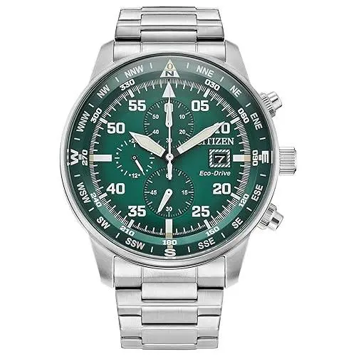 Citizen Men`s Watch Sport Eco-drive Chronograph Green Dial Bracelet CA0699-59X