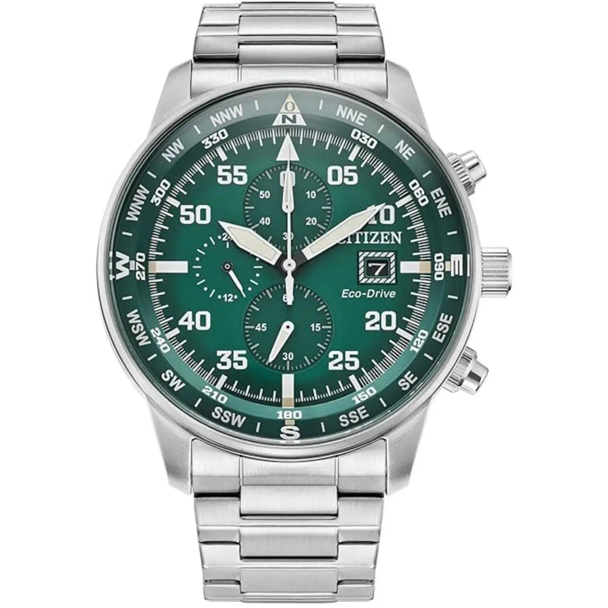 Citizen Men`s Watch Sport Eco-drive Chronograph Green Dial Bracelet CA0699-59X - Dial: Green, Band: Silver
