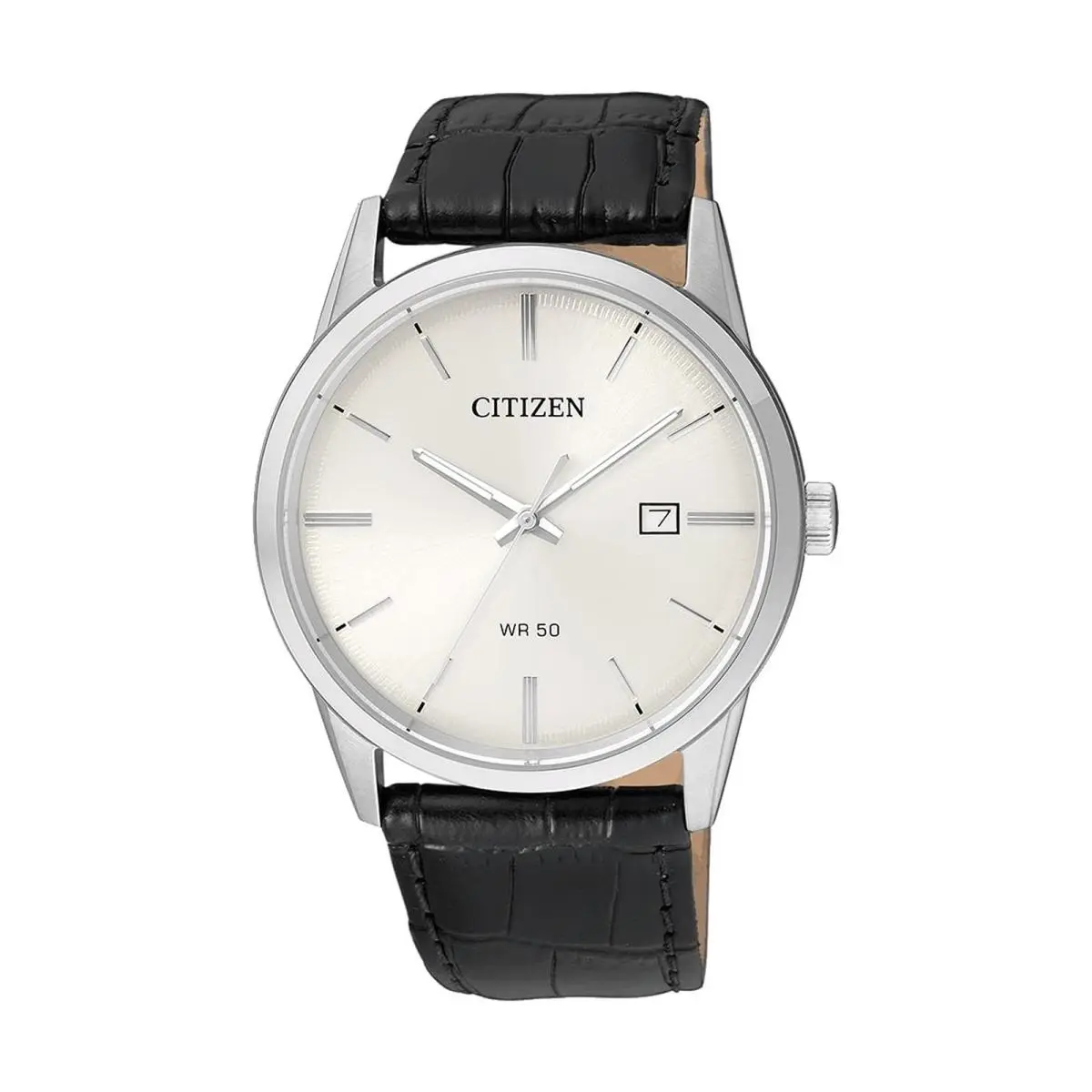 Citizen Quartz Mens Watch Stainless Steel with Leather Strap Casual