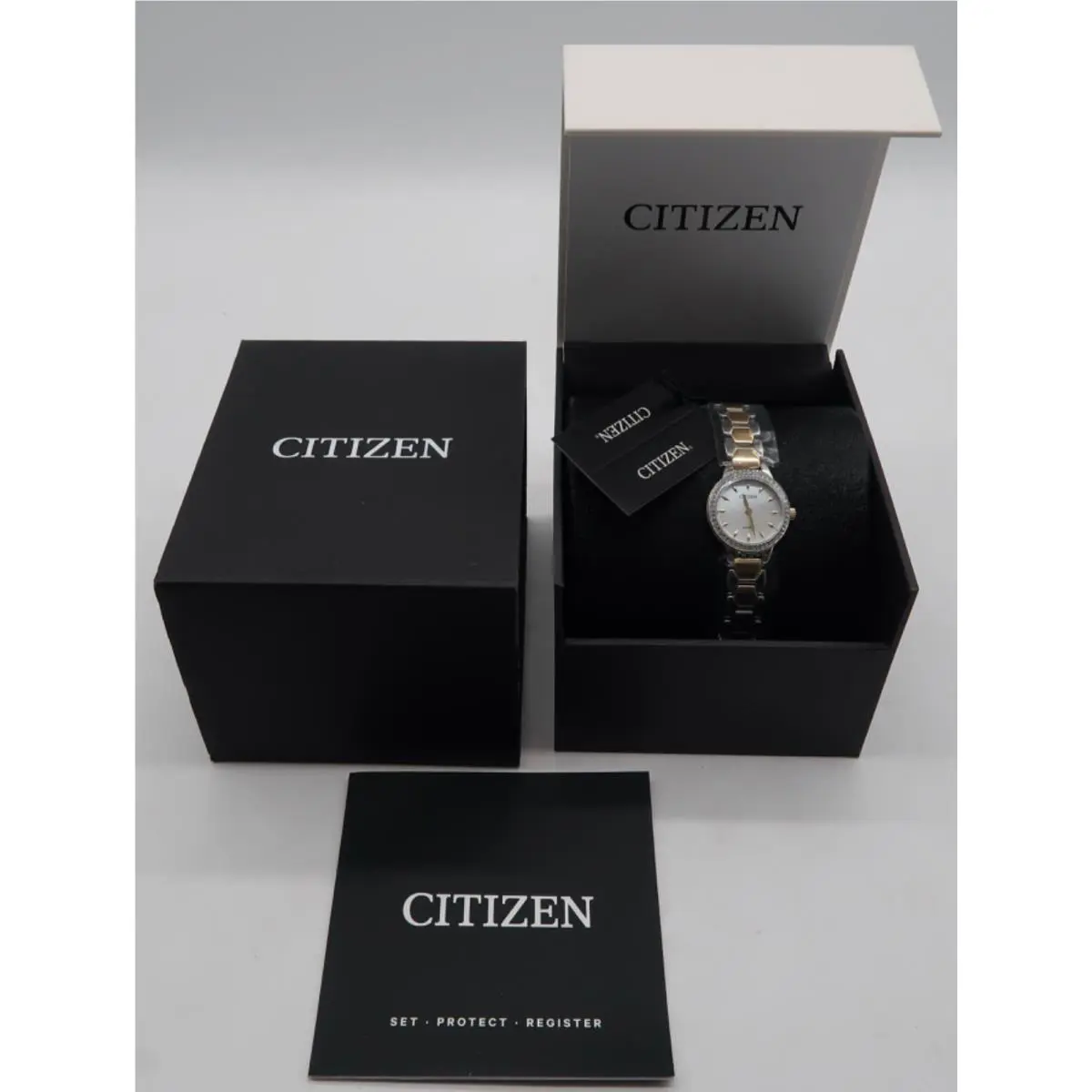 Citizen Quartz Crystal Accent Two Tone Steel Bracelet Women`s Watch EZ7016-50D