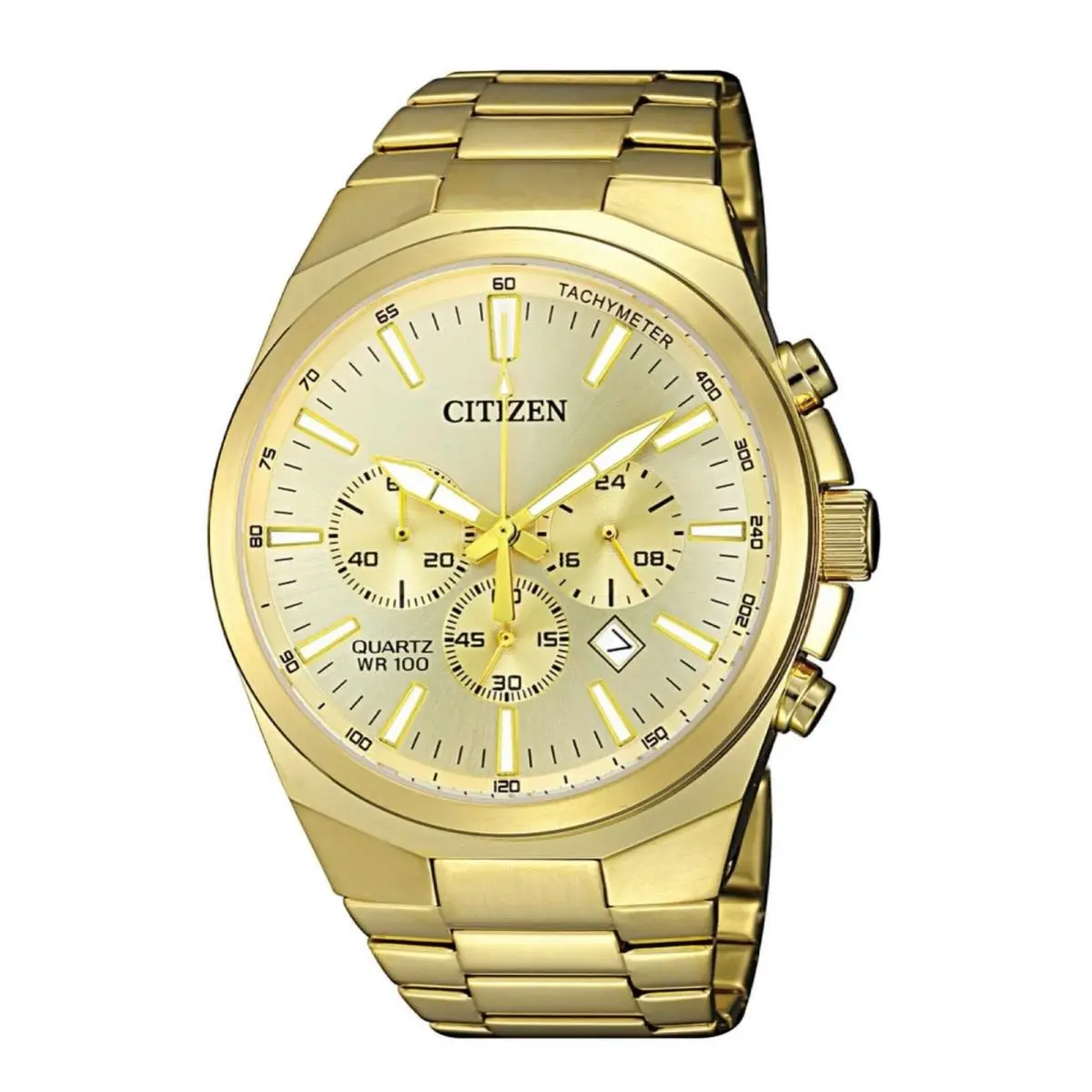 Citizen Mens Quartz Gold Tone Stainless Steel Chronograph 100M Watch AN8172-53P - Dial: Gold, Band: Gold, Bezel: Gold
