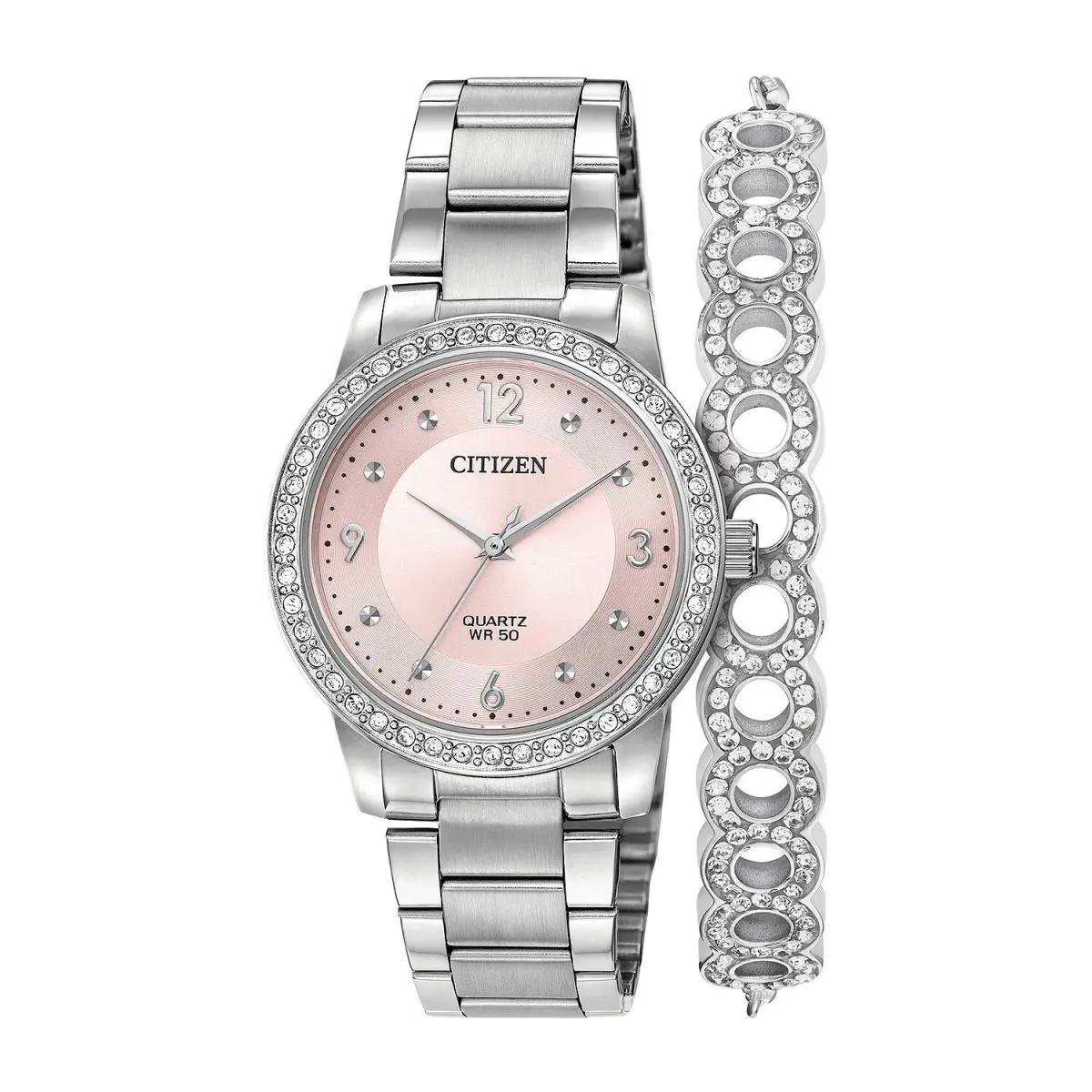 Citizen Womens Crystal Accent Silver Tone Stainless Steel 2-pc
