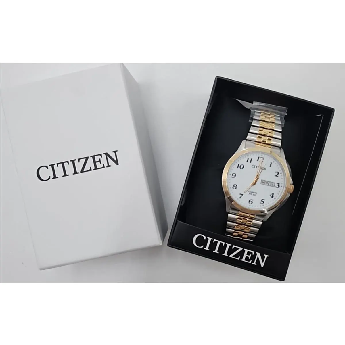 Citizen Men`s Quartz Gold Silver Stainless Steel Watch 38mm BF5004-93A Z3-B11 - Dial: Gold, Band: Silver, Gold, Bezel: Gold
