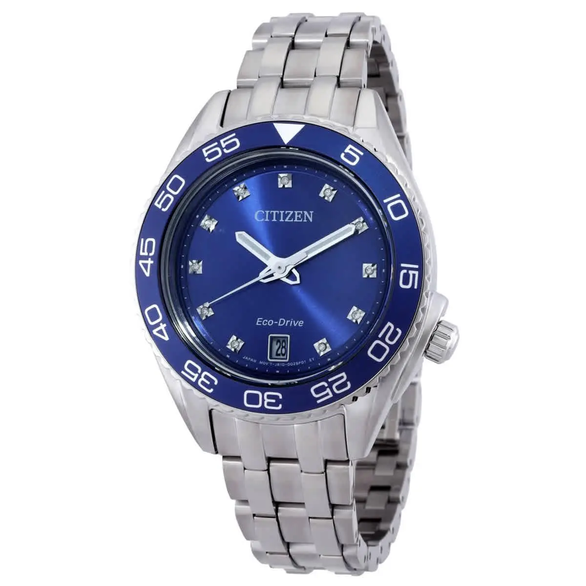 Citizen Carson Eco-drive Diamond Blue Dial Ladies Watch FE6160-57L - Blue, Dial: Blue, Band: Silver-tone