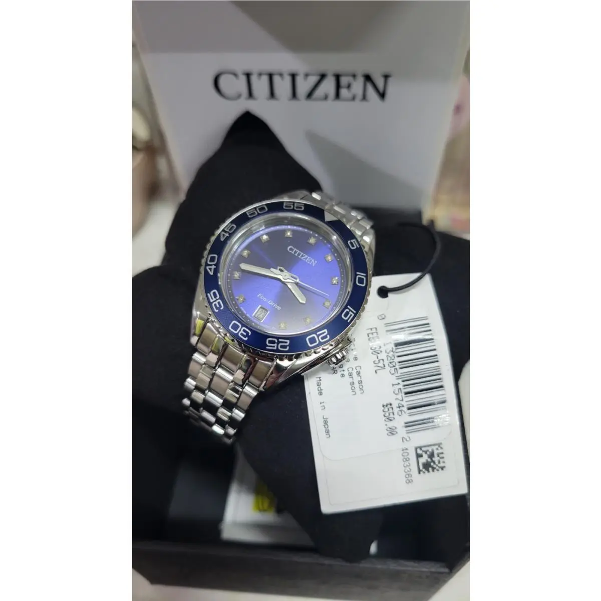 Citizen Echo Drive Carson FE6160-57L 35mm-Blue Dial Diamonds-stainless Steel ￼￼ - Dial: Diamonds