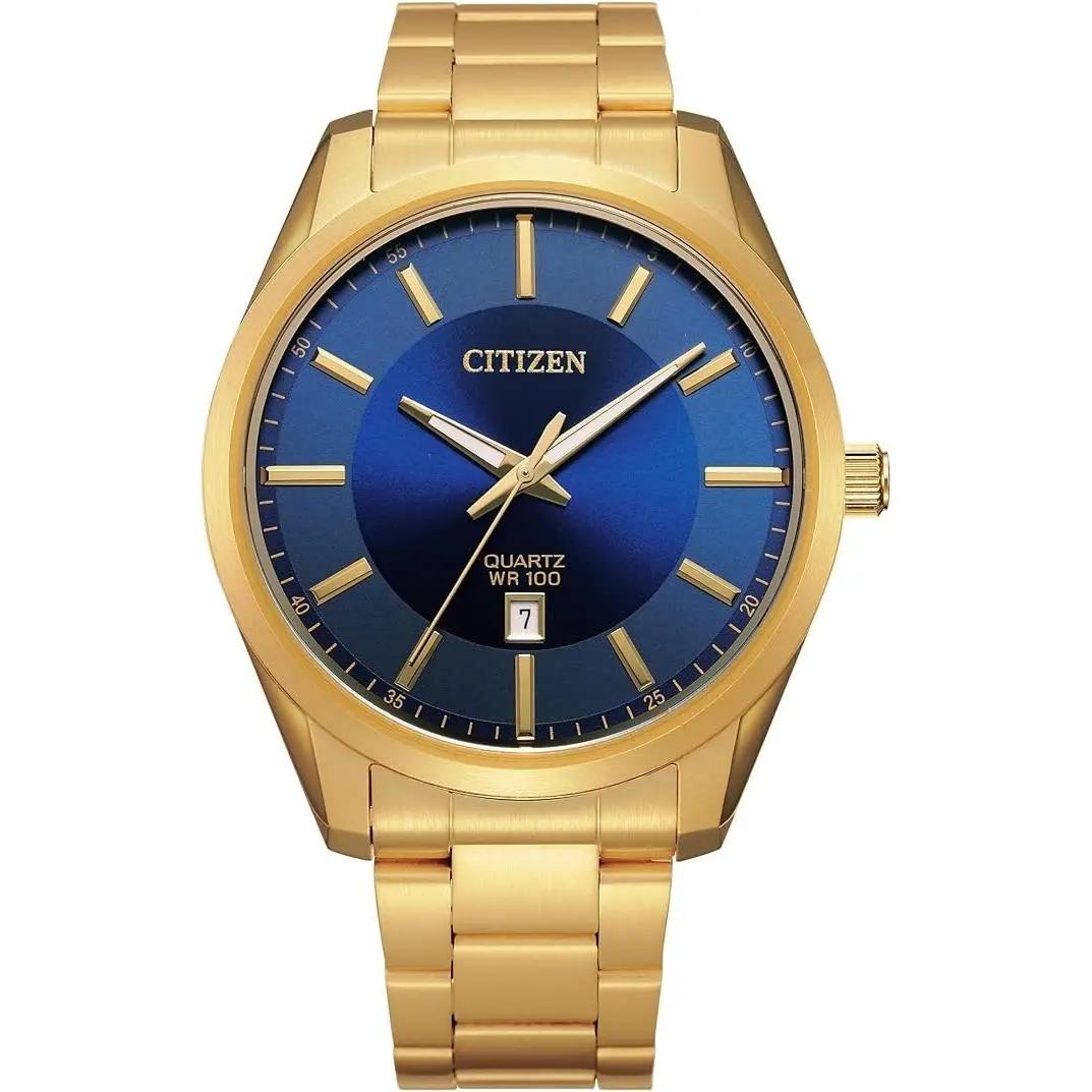 Citizen BI1032-58L Men`s Quartz Gold Tone Blue Dial 3-Hand Analog Date Watch