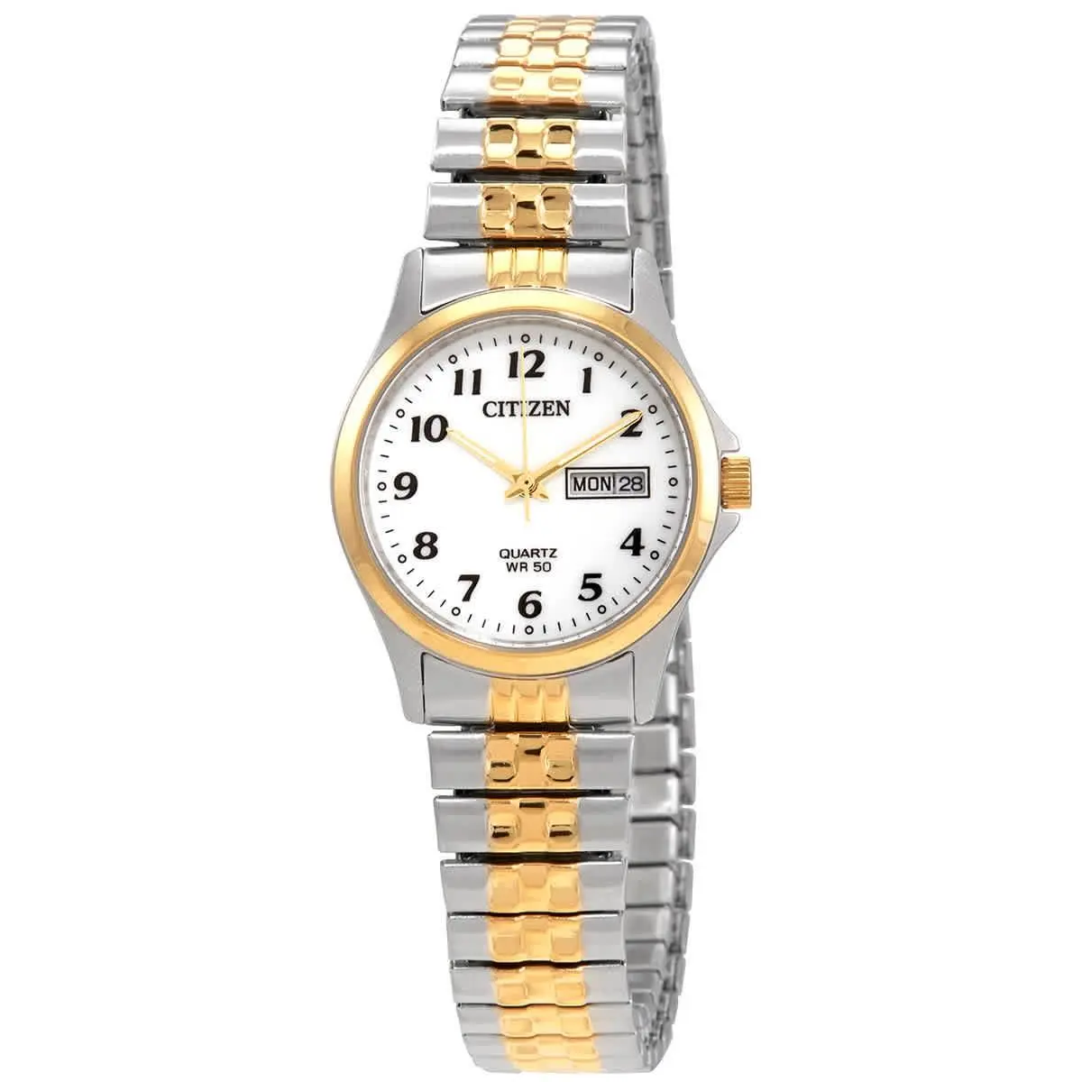 Citizen Quartz White Dial Stainless Steel Expansion Ladies Watch EQ2004-95A - White, Dial: White, Band: Multicolor